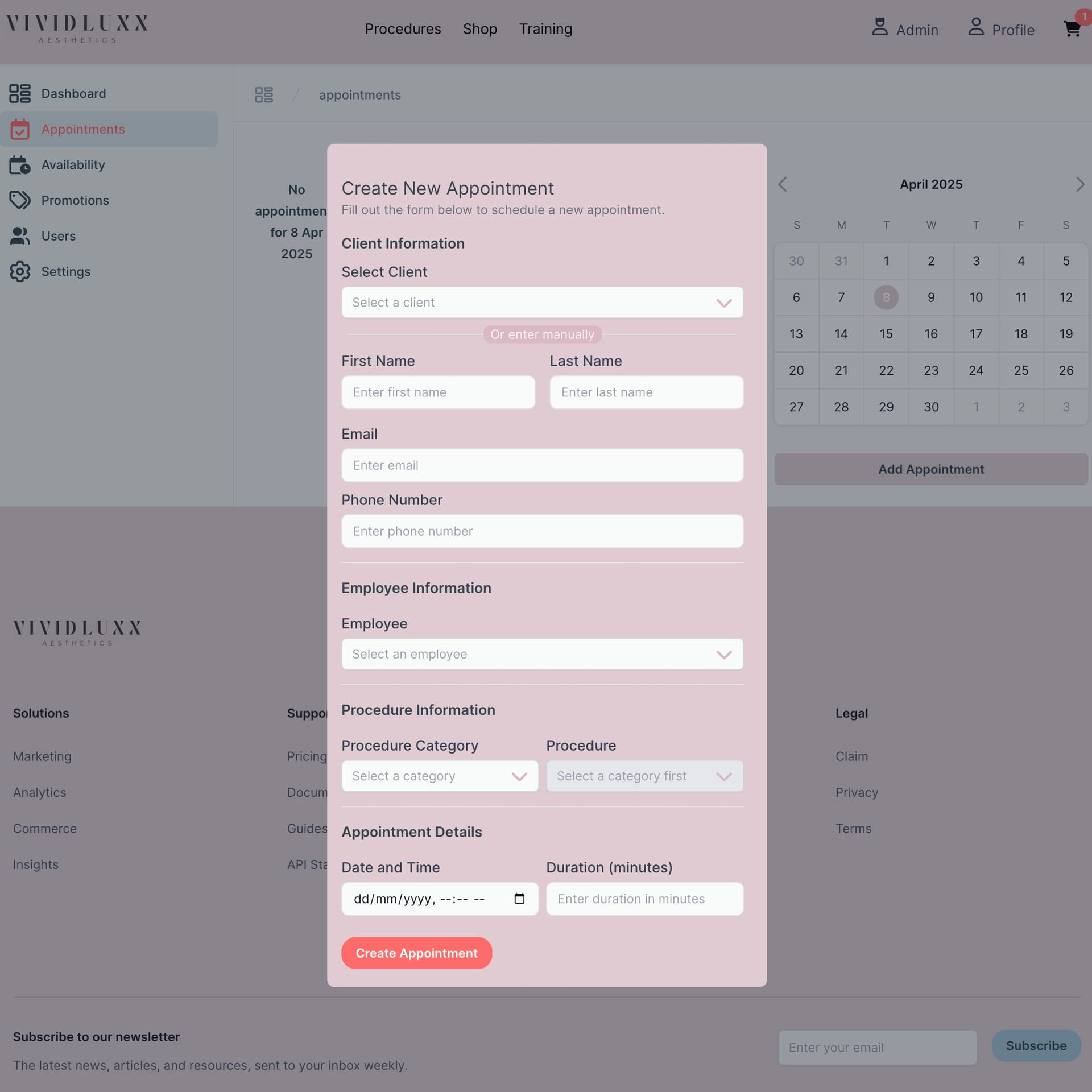 Vivid Luxx Admin Interface